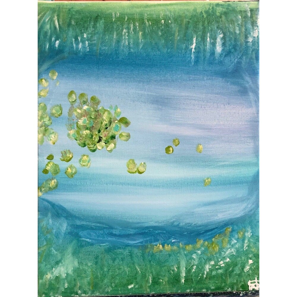 WS original pond painting 14X11 canvas acrylic impressionism modern fine art - Picture 2 of 10